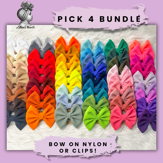 4 Pack Bundle - Solid Bows on Nylon or Clip