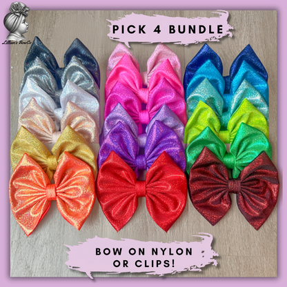 4 PACK Bundle - Holographic Bows on Nylon or Clip